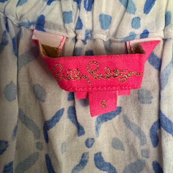 Lilly Pulitzer Nevie Off Shoulder Top Sea La Vie Blue Boho Resort Blouse Small - Picture 7 of 9